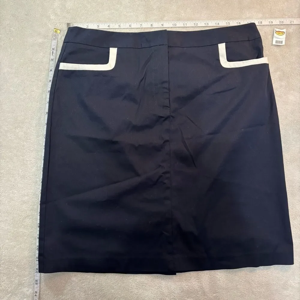 NEW Talbots Navy Pencil Skirt with white Trim 14 cotton spandex stretch classy